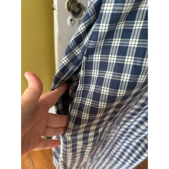 vintage L.L. Bean 100% Cotton Blue Plaid Button Front Cottagecore Dress Petite - Picture 7 of 15